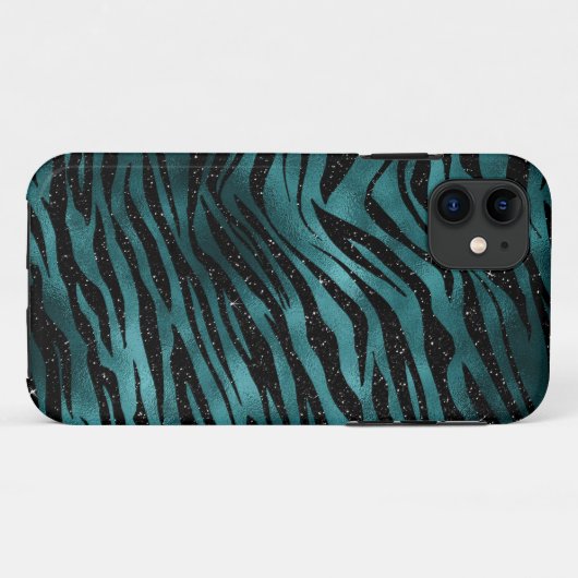 Aquamarin & Black Ombre Glam Glitzer Tiger Streife Case-Mate iPhone Hülle (Rückseite (Horizontal))