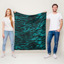 Aquamarin & Black Ombre Glam Glitzer Tiger Streife Fleecedecke