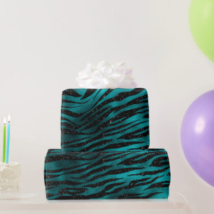 Aquamarin & Black Ombre Glam Glitzer Tiger Streife Geschenkpapier