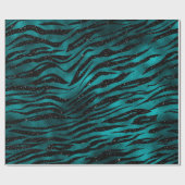 Aquamarin & Black Ombre Glam Glitzer Tiger Streife Geschenkpapier (Flach)