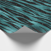 Aquamarin & Black Ombre Glam Glitzer Tiger Streife Geschenkpapier (Ecke)
