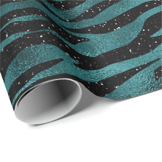 Aquamarin & Black Ombre Glam Glitzer Tiger Streife Geschenkpapier (Rolleneckpunkt)