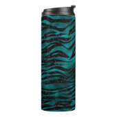Aquamarin & Black Ombre Glam Glitzer Tiger Streife Thermosbecher (Nach links gedreht)