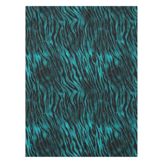 Aquamarin & Black Ombre Glam Glitzer Tiger Streife Tischdecke (Vorderseite)