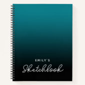 Aquamarin Black Ombre Personalisiert Sketchbook Notizblock (Vorderseite)