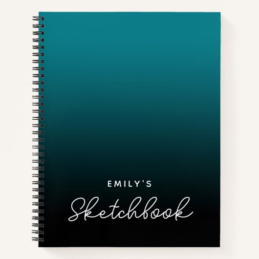 Aquamarin Black Ombre Personalisiert Sketchbook Notizblock (Vorderseite)