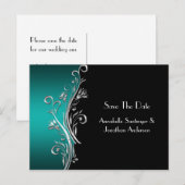 Aquamarin Black Silver Wirbel Save the Date Ankündigungspostkarte (Vorne/Hinten)