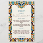 Aquamarin Blau-braune Vintage Talavera-Menükarten (Vorderseite)