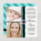 Aquamarin Blau Dann und Jetzt Foto Abschluss Einladung (Vorne/Hinten)