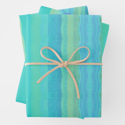 Aquamarin Blau dekorative Wasserfarbe Gemustert Geschenkpapier Set (Beispiel)