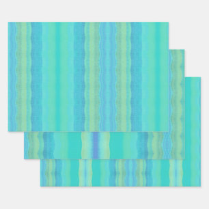 Aquamarin Blau dekorative Wasserfarbe Gemustert Geschenkpapier Set
