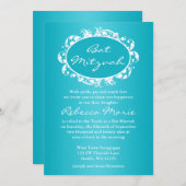Aquamarin Blau Geblüht Swirl Rahmen Bat Mitzvah Einladung (Vorne/Hinten)