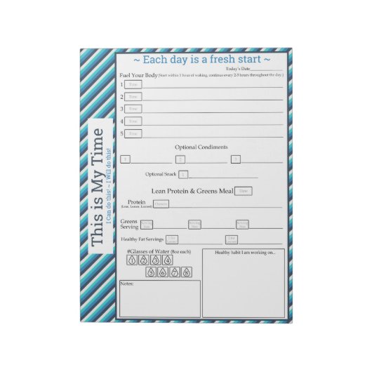 Aquamarin/blau gestreifte 5-1-Mehltracker Notizblock (Rotiert)