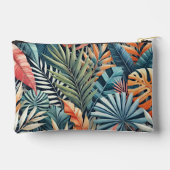 Aquamarin Blau-Grün-Rosa Orange Blätter Art Muster Zubehörtasche (Rückseite)