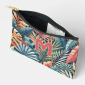 Aquamarin Blau-Grün-Rosa Orange Blätter Art Muster Zubehörtasche (Offen)
