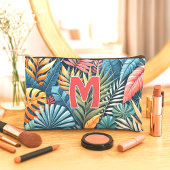 Aquamarin Blau-Grün-Rosa Orange Blätter Art Muster Zubehörtasche