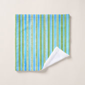 Aquamarin, blau, grün und weiß Streifen Badhandtuch Set (Waschlappen)