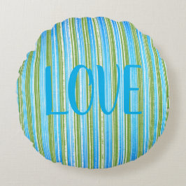 Aquamarin, blau, grün und weiß Streifen Rundes Kissen