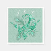 Aquamarin Blau - Grüner Hintergrund mit Blume Serviette (Vorderseite)