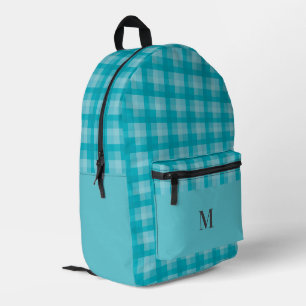 Aquamarin Blau Karierte Karo Personalisiert Monogr Bedruckter Rucksack