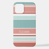 Aquamarin Blau Korallenrot Peach Orange Weiße Stre iPhone Hülle (Rückseite)