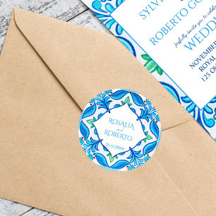 Aquamarin-blau-mexikanische Talavera-Braut und Brä Runder Aufkleber