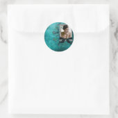 Aquamarin blau mit Blume-Bildvorlage Runder Aufkleber (Tasche)