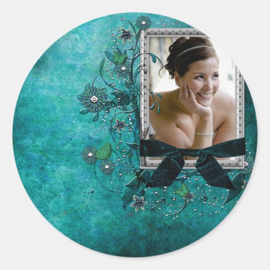 Aquamarin blau mit Blume-Bildvorlage Runder Aufkleber (Vorderseite)