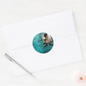 Aquamarin blau mit Blume-Bildvorlage Runder Aufkleber (Umschlag)