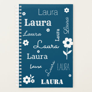 Aquamarin Blau mit weißen Blume, Individuelle Nam Planer