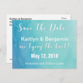 Aquamarin & blau Ombre Wasserfarbe Save the Date Ankündigungspostkarte (Vorne/Hinten)