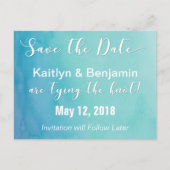 Aquamarin & blau Ombre Wasserfarbe Save the Date Ankündigungspostkarte (Vorderseite)
