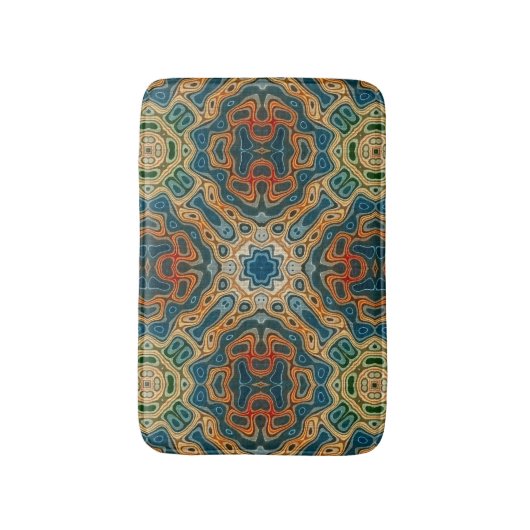 Aquamarin Blau Orange Gelb Grün Angesagter Orienta Badematte (Vorderseite Vertikal)