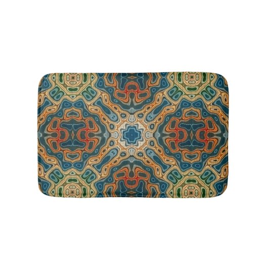 Aquamarin Blau Orange Gelb Grün Angesagter Orienta Badematte (Vorderseite)