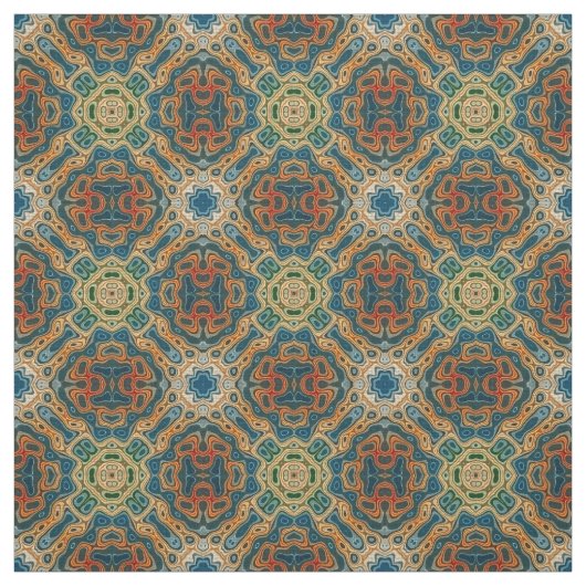 Aquamarin Blau Orange Gelb Grün Angesagter Orienta Stoff (Muster)