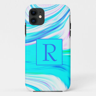 Aquamarin Blau Pink Abstrakt Waves Monogramm Niedl Case-Mate iPhone Hülle