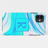 Aquamarin Blau Pink Abstrakt Waves Monogramm Niedl Case-Mate iPhone Hülle (Rückseite (Horizontal))