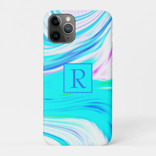 Aquamarin Blau Pink Abstrakt Waves Monogramm Niedl Case-Mate iPhone Hülle