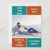 Aquamarin Blau, Rostfarbenblock Hochzeit Speichern Save The Date (Vorderseite)