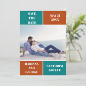 Aquamarin Blau, Rostfarbenblock Hochzeit Speichern Save The Date (Stehend Vorderseite)