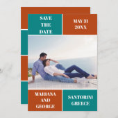 Aquamarin Blau, Rostfarbenblock Hochzeit Speichern Save The Date (Vorne/Hinten)