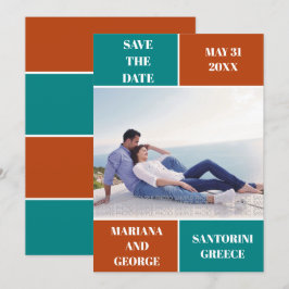 Aquamarin Blau, Rostfarbenblock Hochzeit Speichern Save The Date