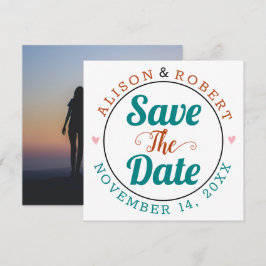 Aquamarin-blau, Rosttypografie-Foto auf der Rückse Save The Date