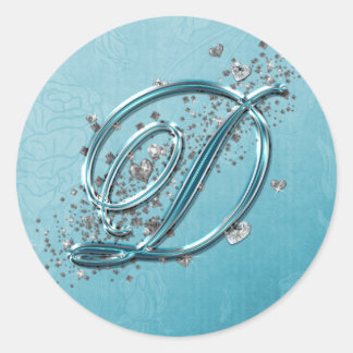 Aquamarin Blau Silver Glitzer Script Text Monogram Runder Aufkleber