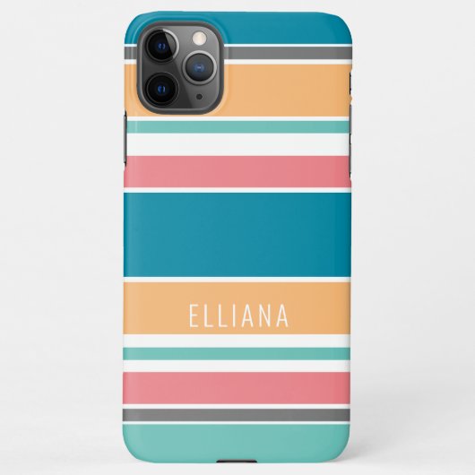 Aquamarin Blau, sonnige Gelbe Koralle Rote Streife iPhone Hülle (Rückseite)