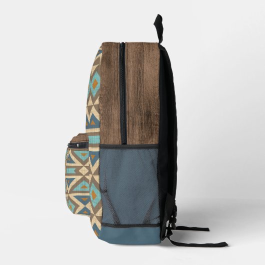 Aquamarin Blau Türkis Orange Brown Tribal Art Bedruckter Rucksack (Rechts)
