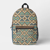 Aquamarin Blau Türkis Orange Brown Tribal Art Bedruckter Rucksack (Vorderseite)
