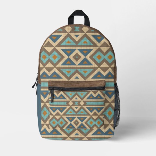 Aquamarin Blau Türkis Orange Brown Tribal Art Bedruckter Rucksack (Vorderseite)