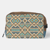 Aquamarin Blau Türkis Orange Brown Tribal Art Waschbeutel (Rückseite)