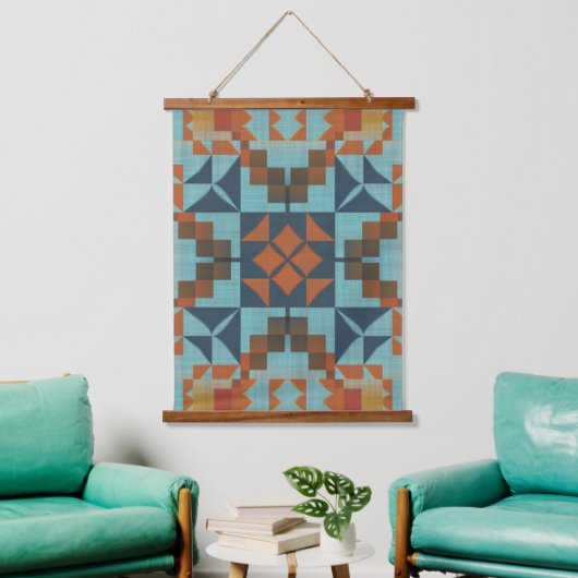 Aquamarin Blau Türkis Rost Orange Braun Kunst, Dic Wandteppich Mit Holzrahmen (Wohnzimmer)